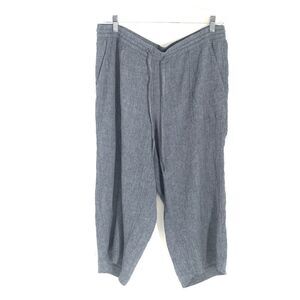 J Jill Pure Jill XL Blue Linen Blend Wide Leg Pull On Elastic Waistband Pants